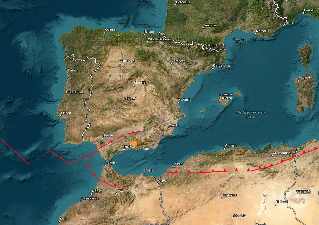 Zona del epicentro del sismo en España. Foto: USGS